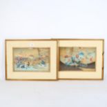 Pair of Japanese woodblock prints, birds and blossom, image 22cm x 35cm, framed Oxidisation marks