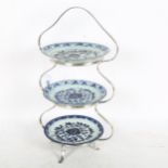 A set of 3 Chinese blue and white 18th / 19th century porcelain plates, hand painted decoration,