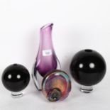 Art glass desk weight, amethyst vase, 26cm, and a graduated pair of globular vases