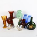 Various glass, including green milk vase, height 28cm (10)