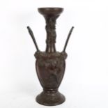 Antique Japanese bronze 2-handled vase, with bird and dragon decoration, 45cm