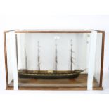 A model 4-masted ship, in glazed display case, W85cm, H53cm, D36cm