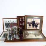 A collection of police memorabilia, including framed badges, "Nine Pints Of The Law" print,