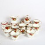 Royal Albert Old Country Roses teaware, and matching mugs, and a preserve pot