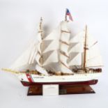 A model US Coastguard Academy Eagle rigged ship on stand, length 85cm
