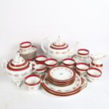 Extensive floral decorated porcelain tea service, including teapot and sucrier