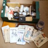 Various collectables, including brass bird cage, cigarette box, Poole Pottery vase etc