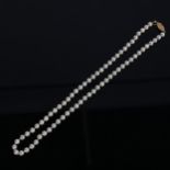 A freshwater pearl necklace, with engraved 9ct gold clasp, overall length 53cm