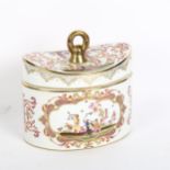 Continental porcelain painted and gilded pot and cover, bearing Sevres mark, 15cm across