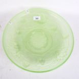 Art Deco moulded glass dish with water lily design, diameter 32cm
