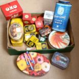 A large collection of miscellaneous tea tins, biscuit tins etc (boxful)