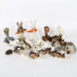 A collection of USSR animal and bird figures, including 2 rabbits with carrots, height 11.5cm, 2