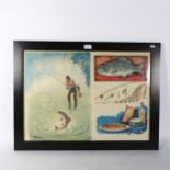 A fishing re-print, in modern frame, overall 58cm x 78cm