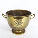 Antique Soutterware embossed brass 2-handled pot, with griffon decoration, height 20cm