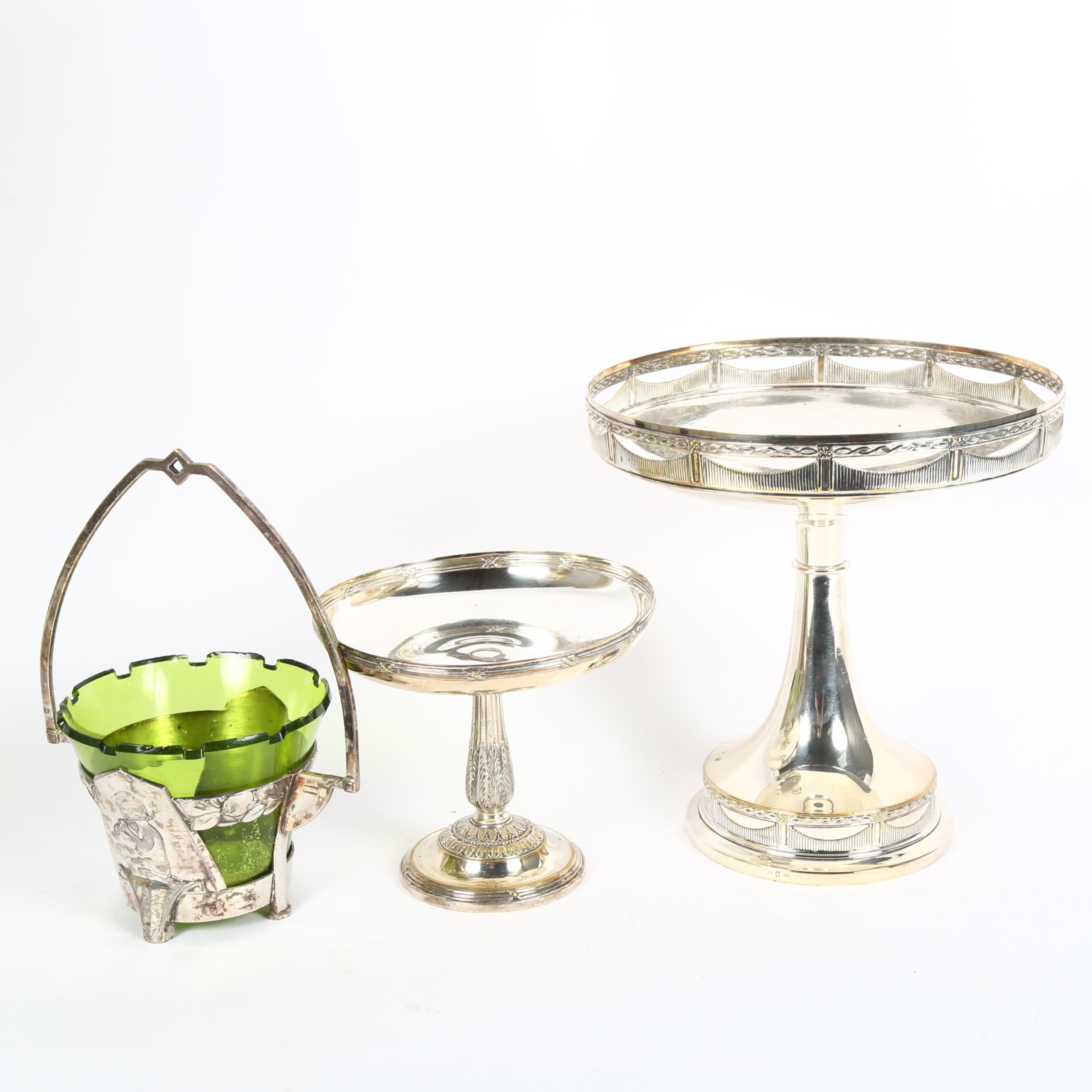 WMF - 2 electroplate tazza, and an Art Nouveau green glass lined sugar bowl, height 20cm (3) - Image 2 of 2