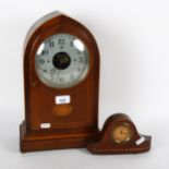 A Buile lancet-top mantel clock, in inlaid mahogany case, 35cm, and a small clock
