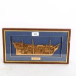 Framed cut-away cork model of the 100 gun ship HMS Victory, dimensions of frame 38cm x 20cm
