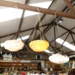 A set of 3 x 1930s marble-effect ceiling light bowls, largest 35cm x 15cm and a similar shade