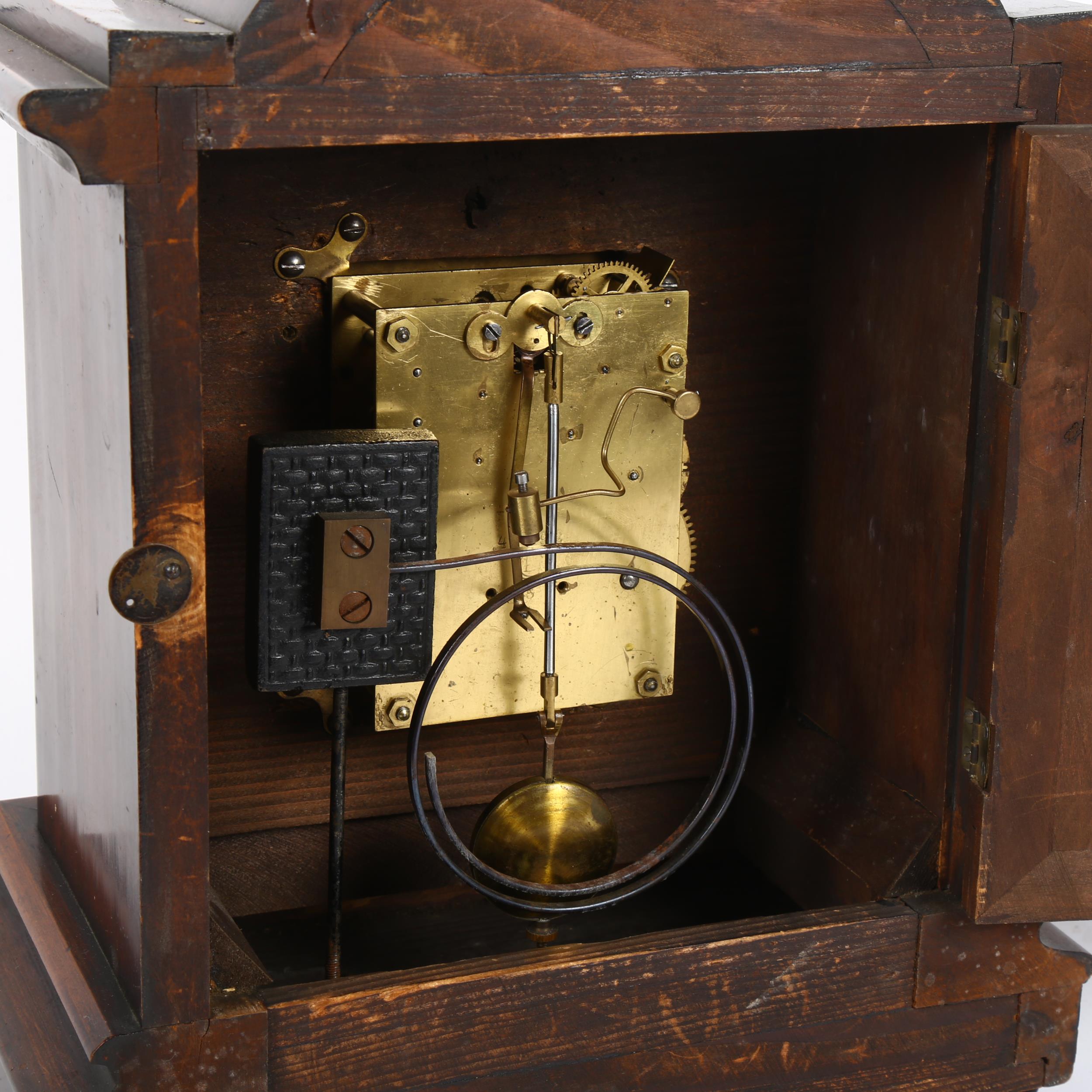 A mahogany dome-top 8-day mantel clock, brass dial with silvered chapter ring, and movement striking - Image 2 of 2