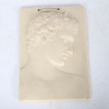 A Greek relief moulded resin Classical head plaque, 25 x 18cm