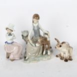 Lladro girl with calf, 20cm, NAO figure, and a Winstanley animal
