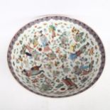 A large reproduction famille verte table bowl, with figural enamelled decoration, width 42cm, height