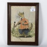 Manner of Louis Wain, ink and watercolour, cat study, signed, framed, overall 33cm x 24cm