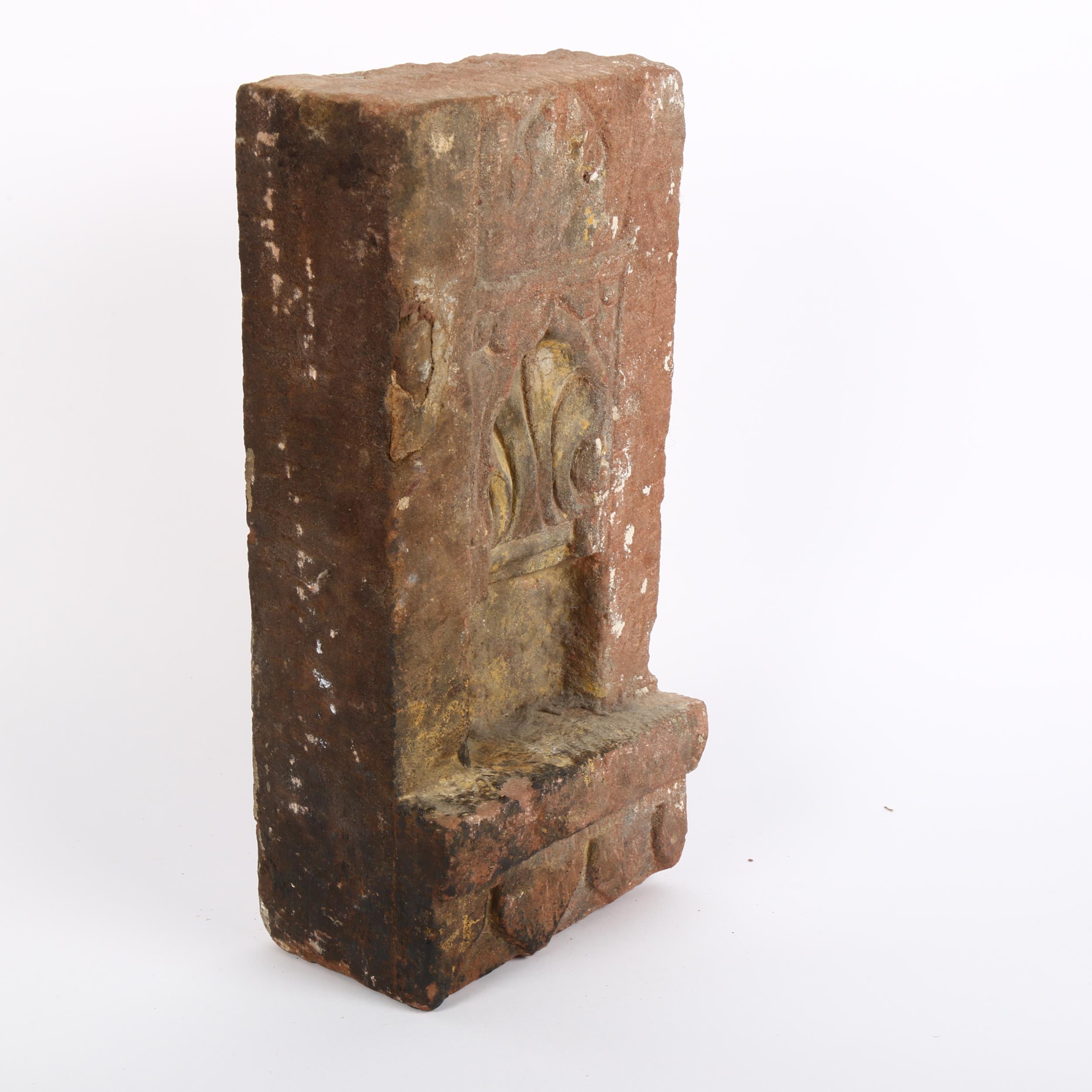 An Eastern carved stone wall shrine, W18cm, H34cm - Image 2 of 2