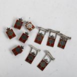 GEORG JENSEN - 10 sterling silver and red enamel Kingmark badges and brooches