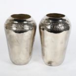 A pair of Art Nouveau silver plated vases, height 22cm