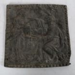 An 18th century relief cast lead wall plaque, depicting figures by a well, 25cm x 25cm Bottom