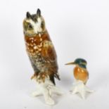 KARL ENS - a long-eared owl and a kingfisher, owl height 26cm There is a chip to 1 of the owl's