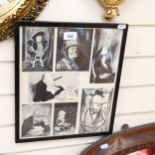 Framed printed cartoon studies of Winston Churchill, height 38cm overall
