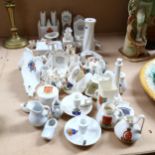 A collection of miniature Crested Ware items, including Goss and local interest