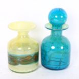 A Mdina decanter and stopper (stopper is stuck), and Mdina yellow glass vase (2)