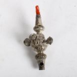 A Victorian silver baby's combination whistle and teething ring, with coral mount