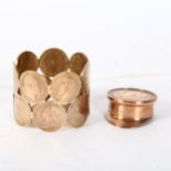 2 pieces of trench art, a small cap made from 1917 penny, and a napkin ring with farthings from 1899