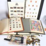 Various stamp albums and coins, loose stamps etc