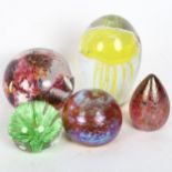 5 decorative glass paperweights, tallest 11cm