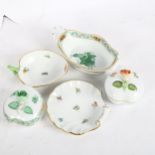 Herend hand painted porcelain, including dishes and trinket boxes, damage to handle of butter dish