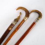 3 horn-handled walking sticks, including entwinned serpent example, length 102cm (3)