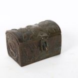 A small Oriental bronze dome-top casket, with engraved embossed decoration, width 7.5cm