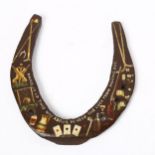 A hand painted lucky horse shoe, Hang It Up This Way About, To Keep The Luck From Falling Out,