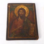 A painted wood icon depicting St John The Baptist, length 24cm