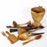 Various African Tribal items, including vessels, spoons etc