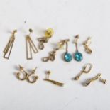 6 pairs of 9ct gold earrings, some stone set, 17g gross