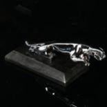 A Jaguar chrome plate car mascot, on black marble base, base length 15.5cm