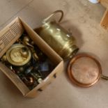 Various brass items, including coal bucket, and various glass, teapots etc