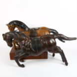 2 leather-covered prancing horse models, length 64cm, and a hardwood stand