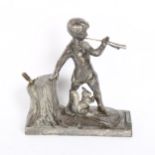 A patinated spelter desk-top Vesta, modelled as a boy and squirrel, height 18cm